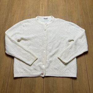 Vintage Cuddle Knit Cardigan Sweater Ivory 100% Acrylic Made USA M/L no size tag